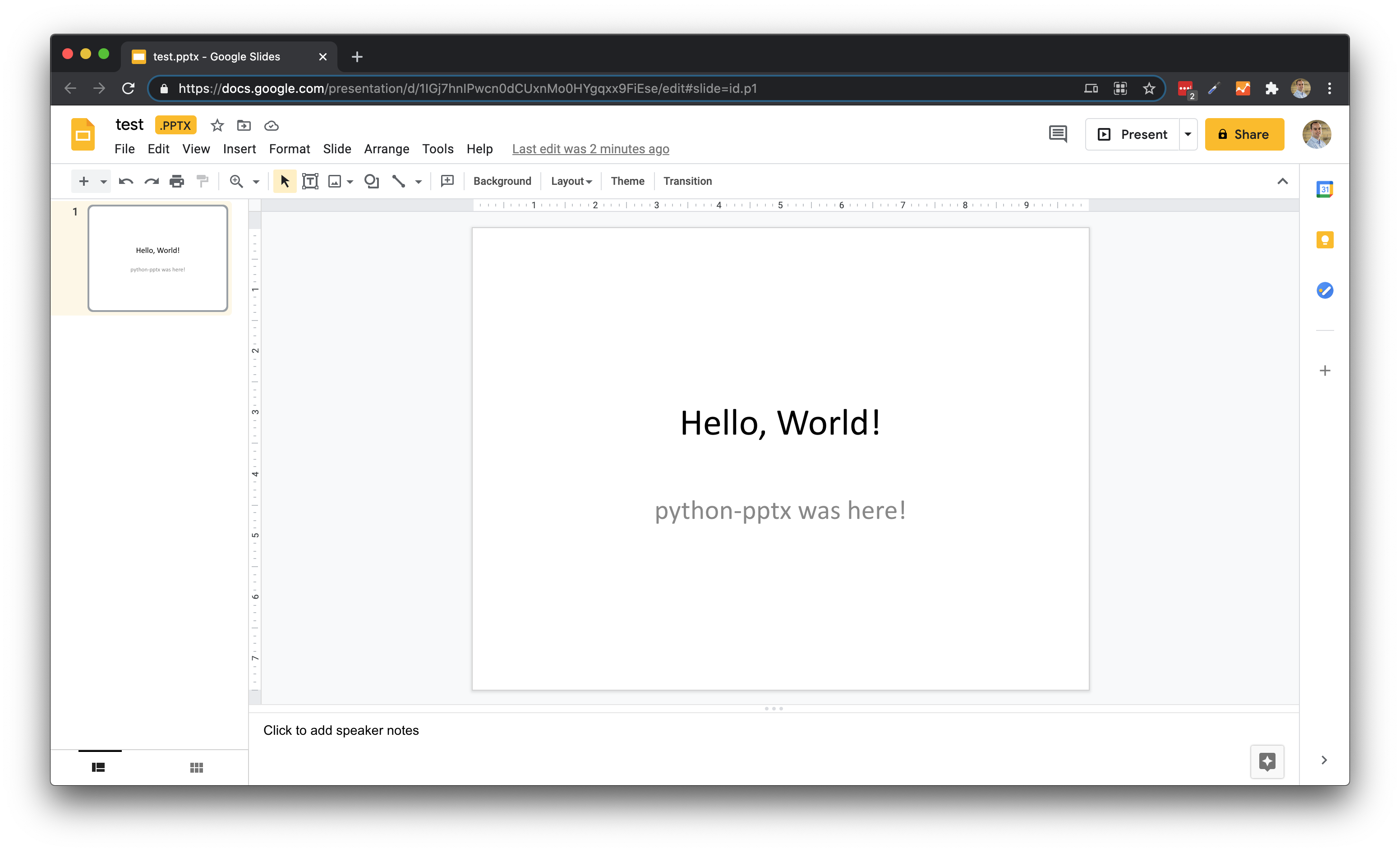 Hello World Python-pptx